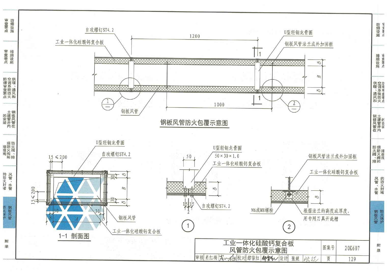 工业一体化硅酸钙复合板风管防火包覆示意图